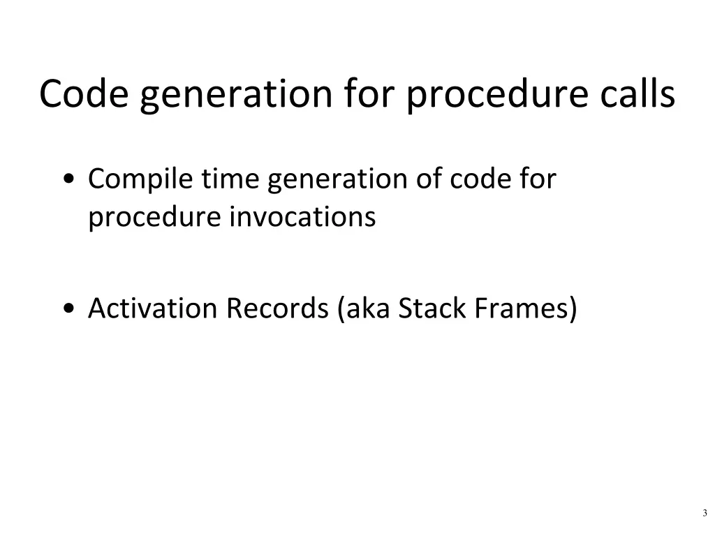 code generation for procedure calls 1