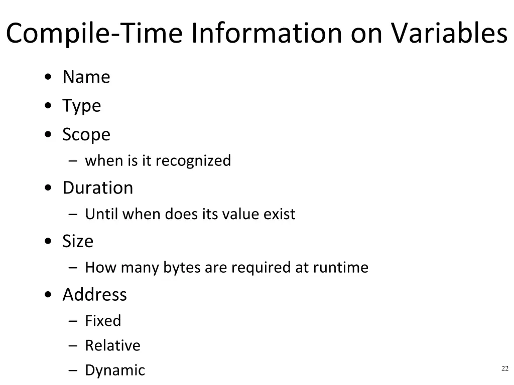 compile time information on variables
