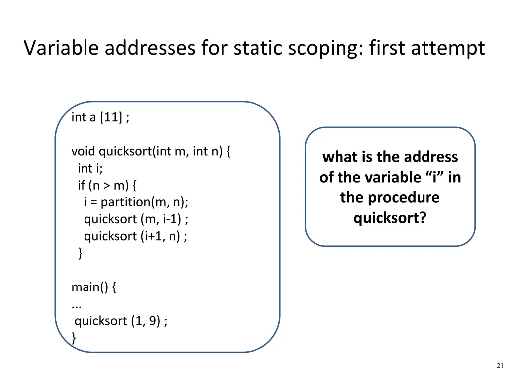 variable addresses for static scoping first 1