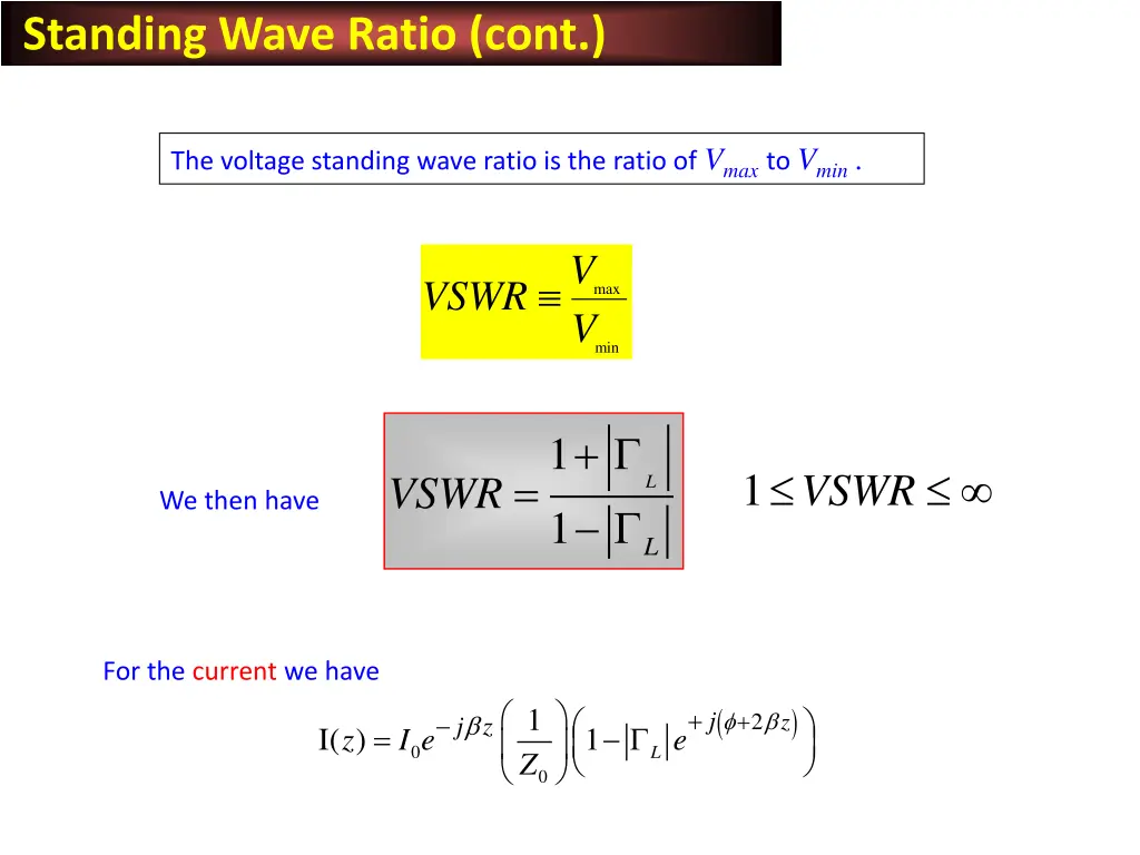 standing wave ratio cont 1