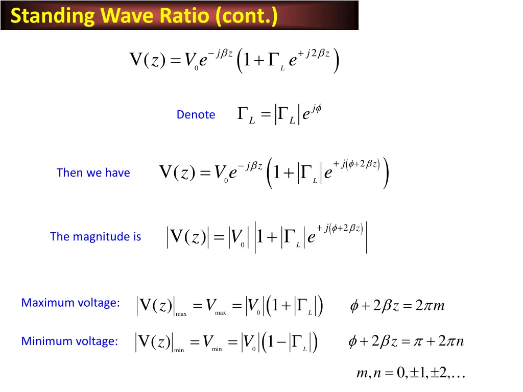 standing wave ratio cont