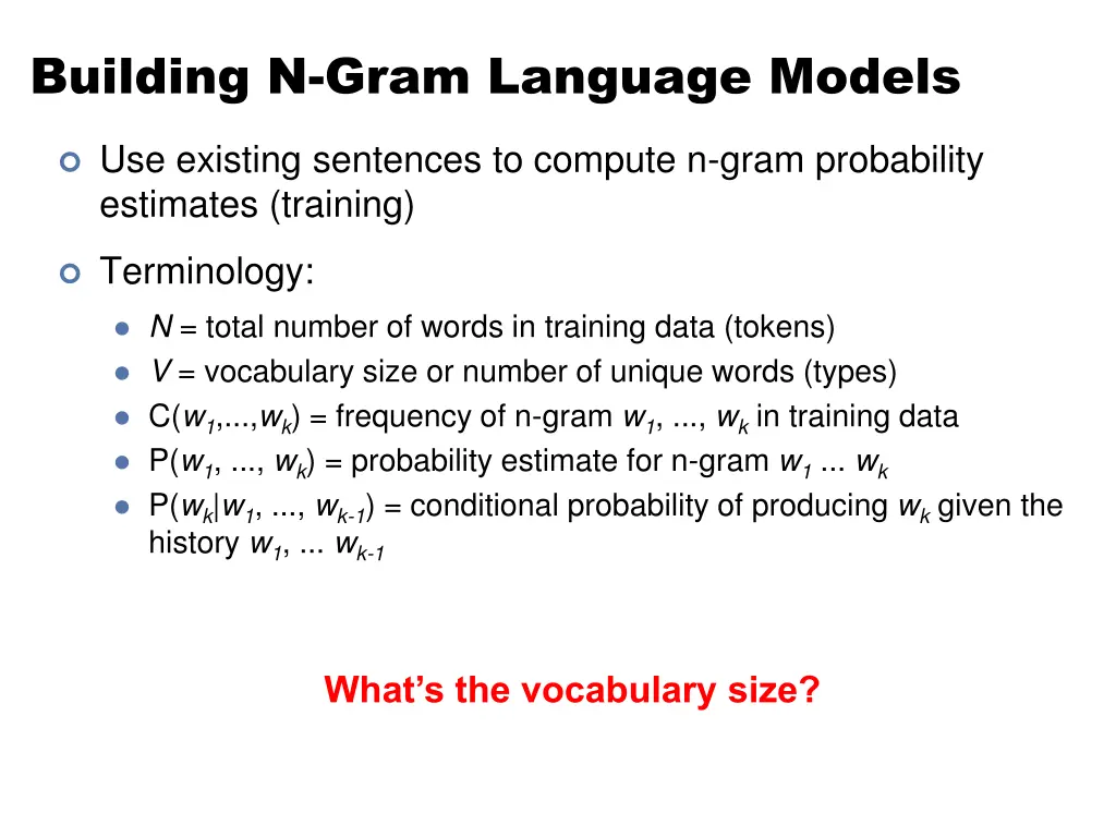 building n gram language models