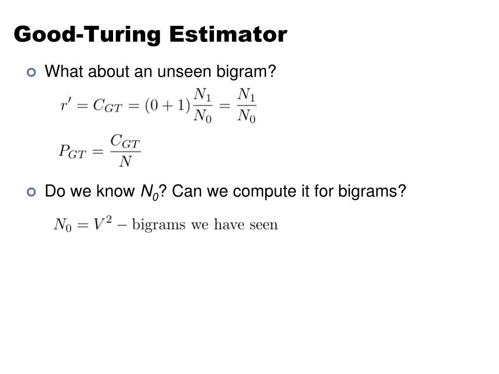 good turing estimator 2