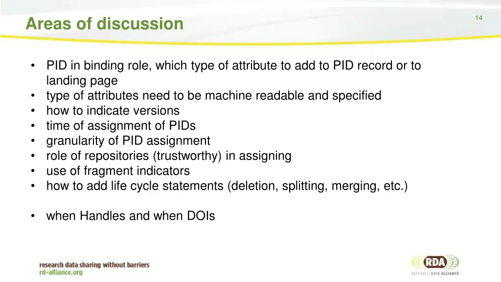 areas of discussion