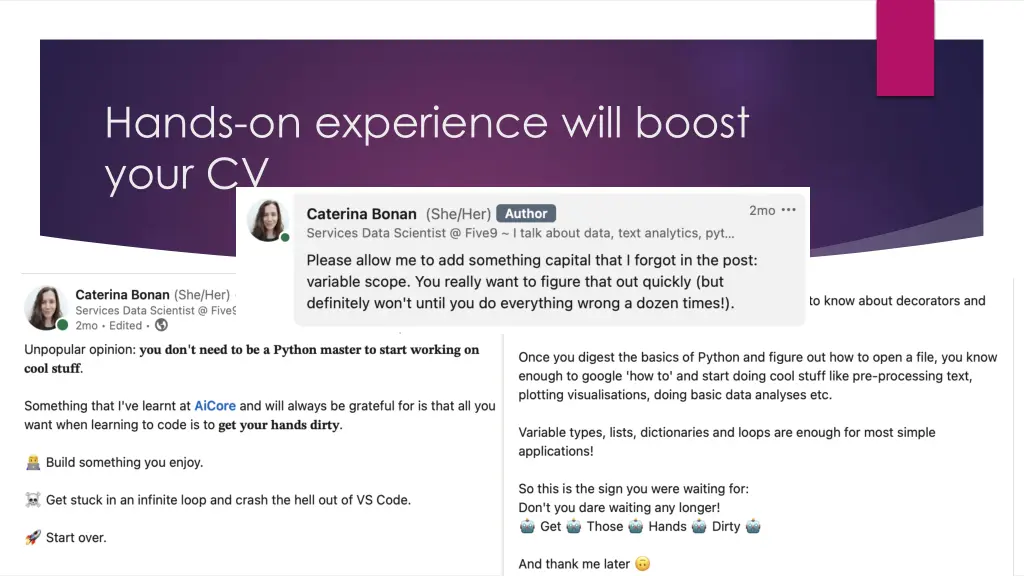 hands on experience will boost your cv