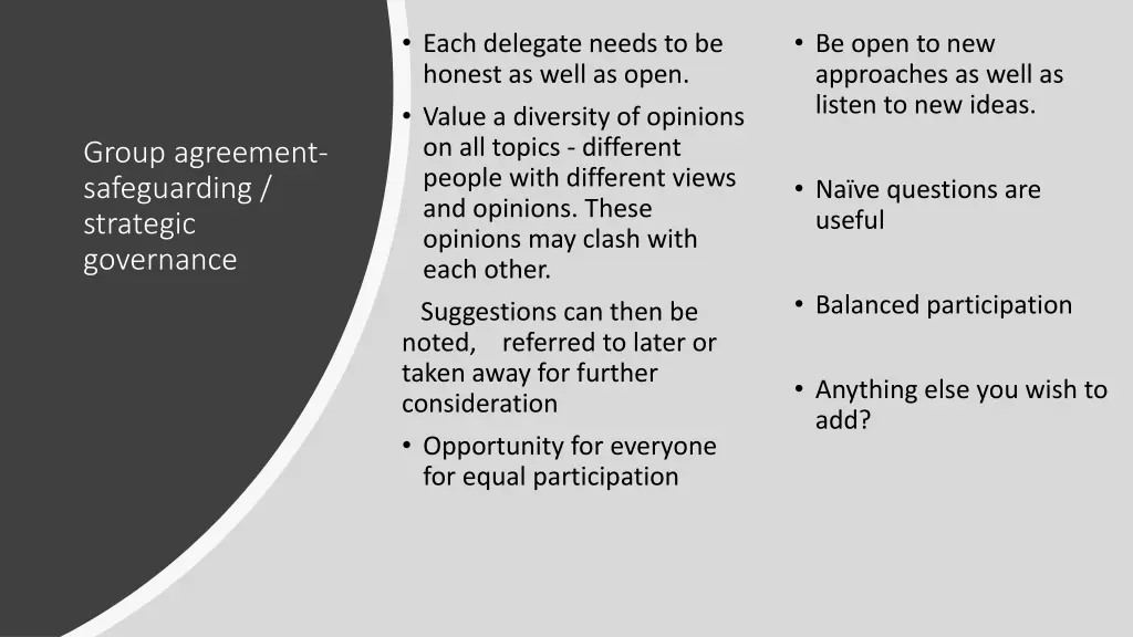 each delegate needs to be honest as well as open