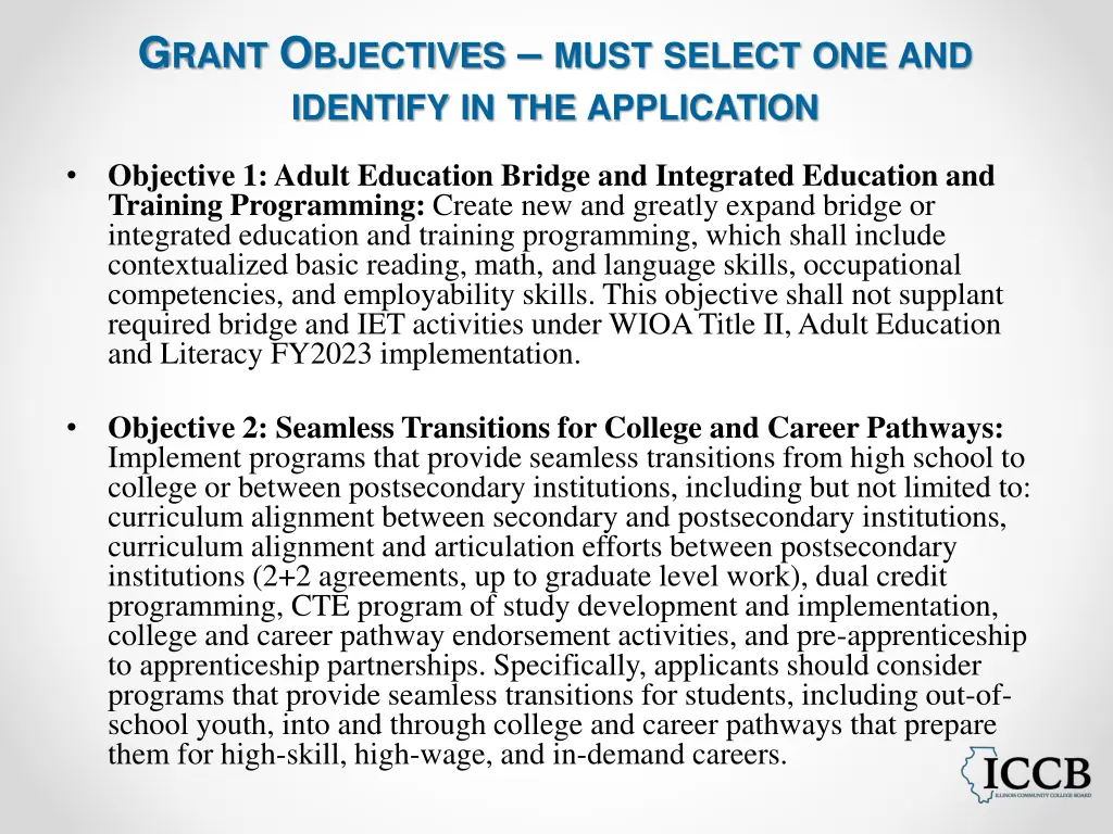 g rant o bjectives must select one and identify