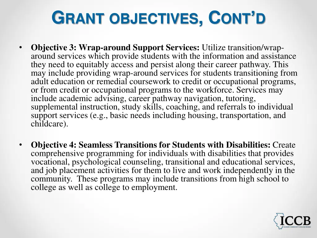 g rant objectives c ont d