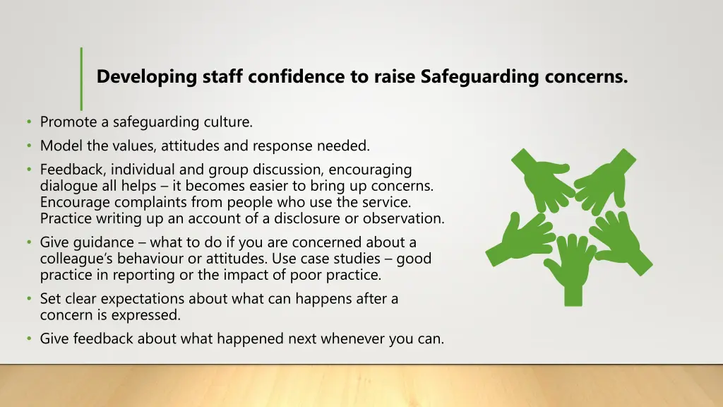developing staff confidence to raise safeguarding