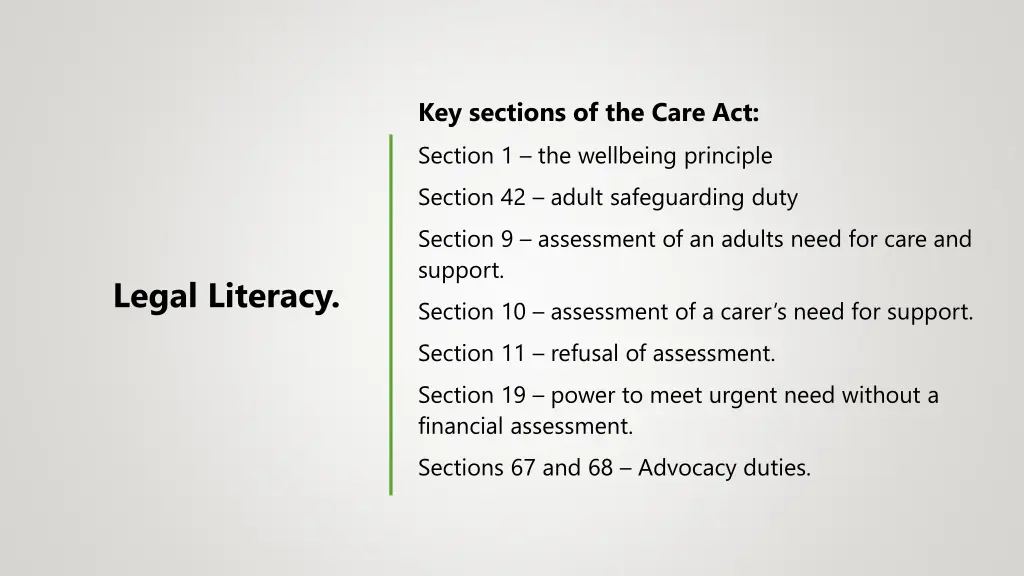 key sections of the care act section