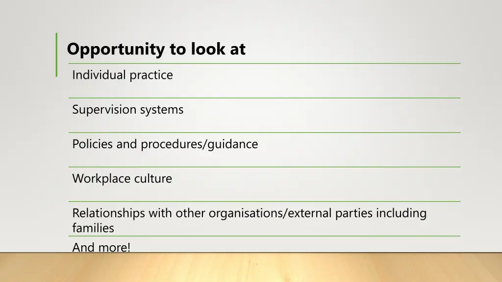 opportunity to look at