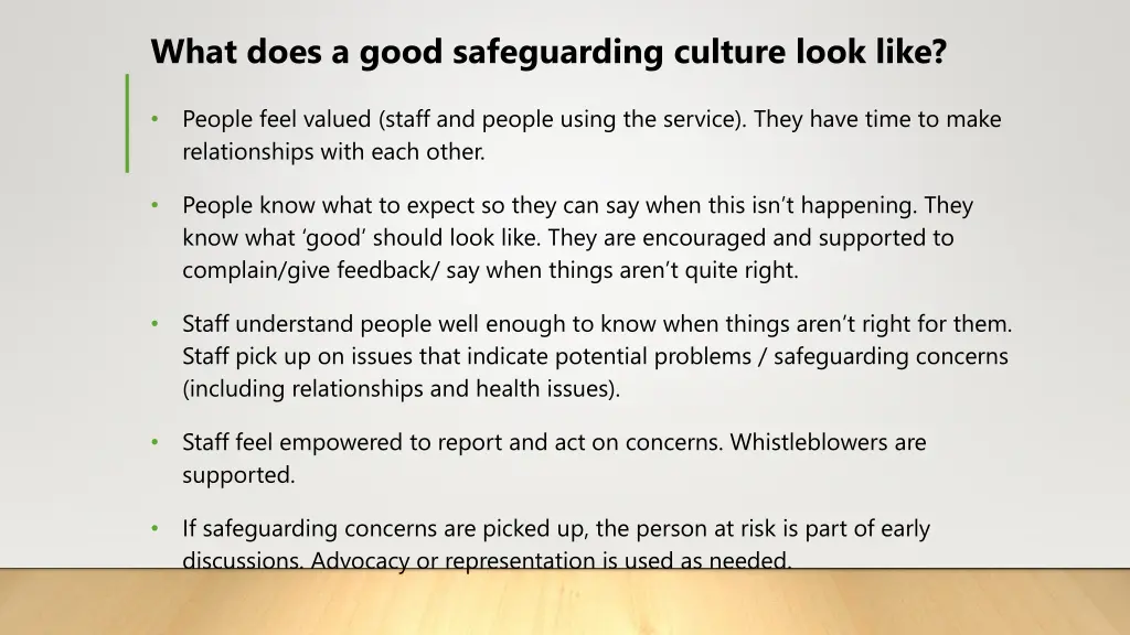 what does a good safeguarding culture look like