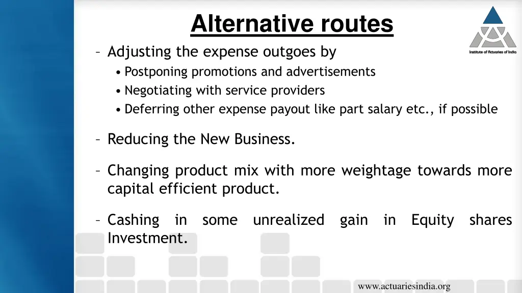 alternative routes adjusting the expense outgoes