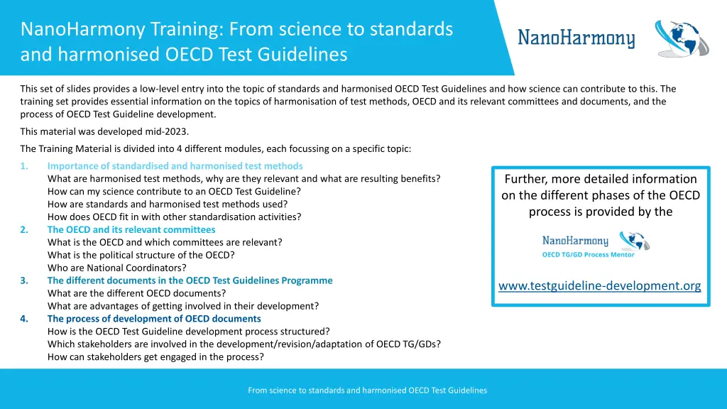 nanoharmony training from science to standards