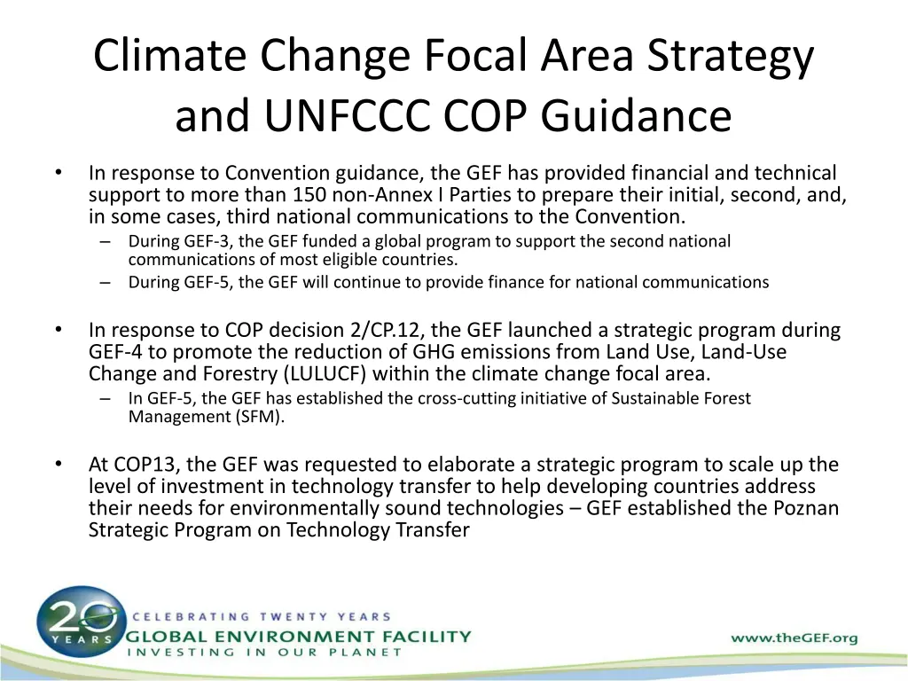 climate change focal area strategy and unfccc