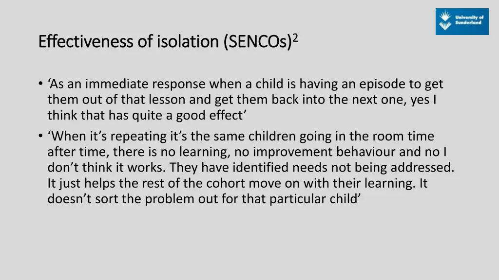 effectiveness of isolation sencos effectiveness