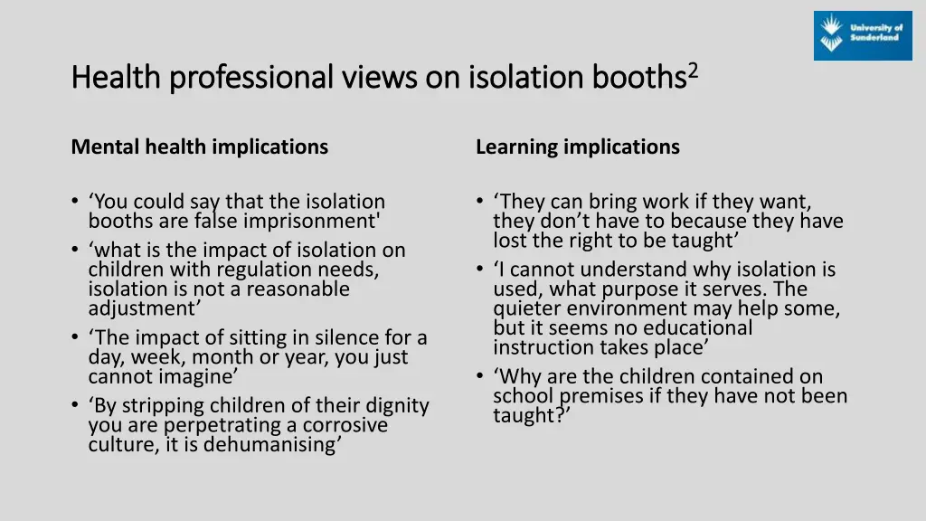 health professional views on isolation booths