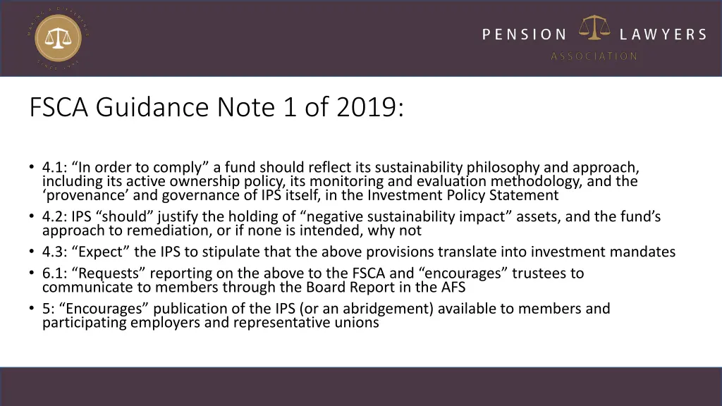 fsca guidance note 1 of 2019