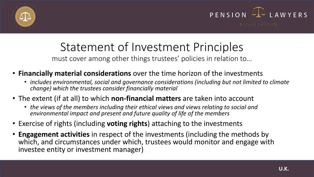statement of investment principles must cover