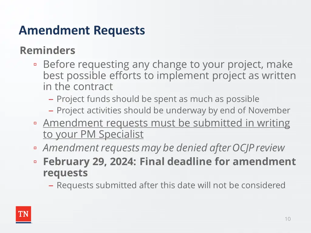 amendment requests reminders before requesting