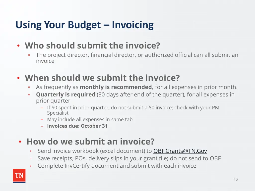 using your budget invoicing