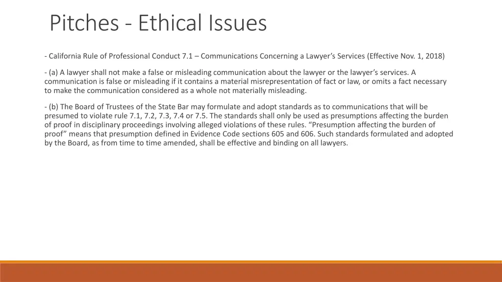 pitches ethical issues