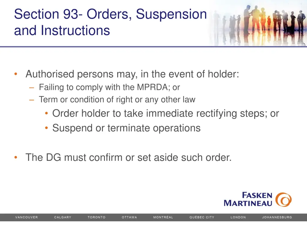 section 93 orders suspension and instructions