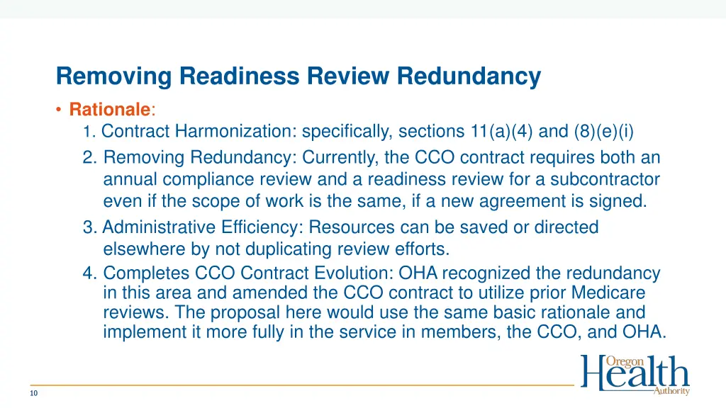 removing readiness review redundancy rationale