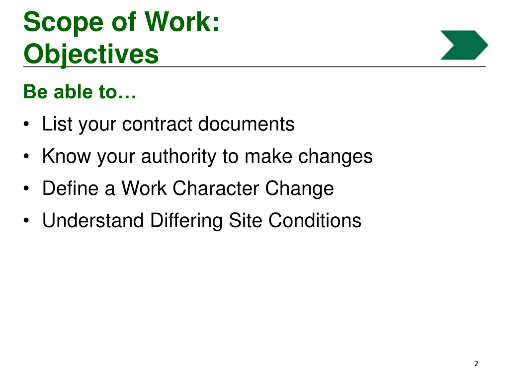 scope of work objectives