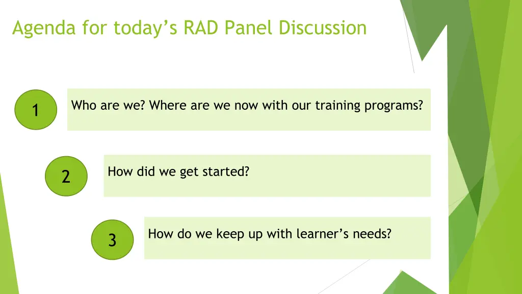 agenda for today s rad panel discussion