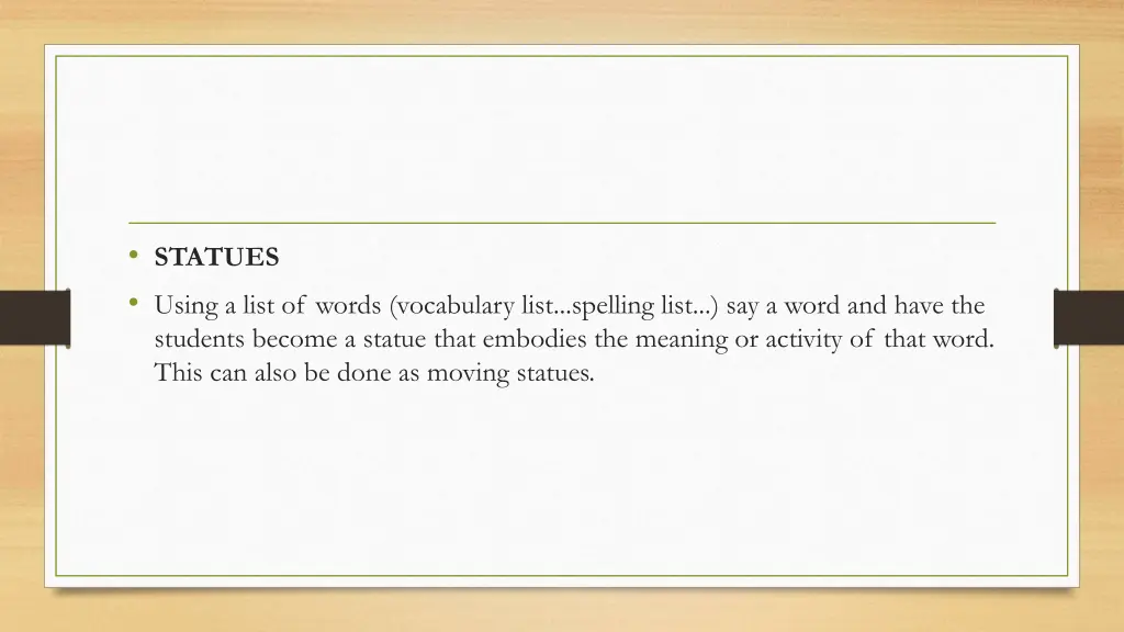 statues using a list of words vocabulary list