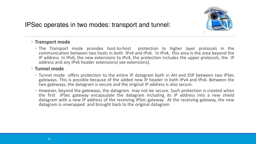 ipsec operates in two modes transport and tunnel