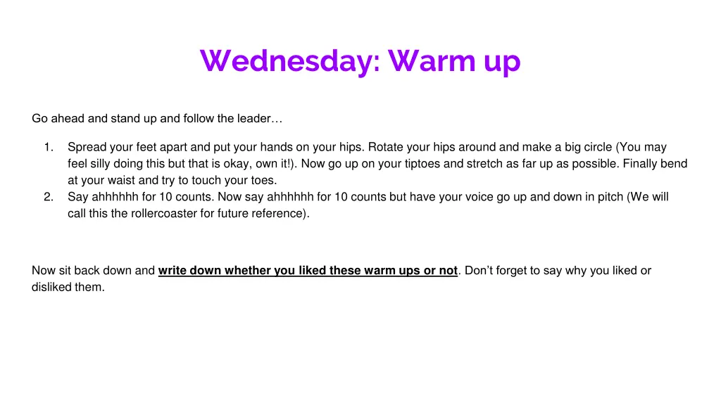 wednesday warm up