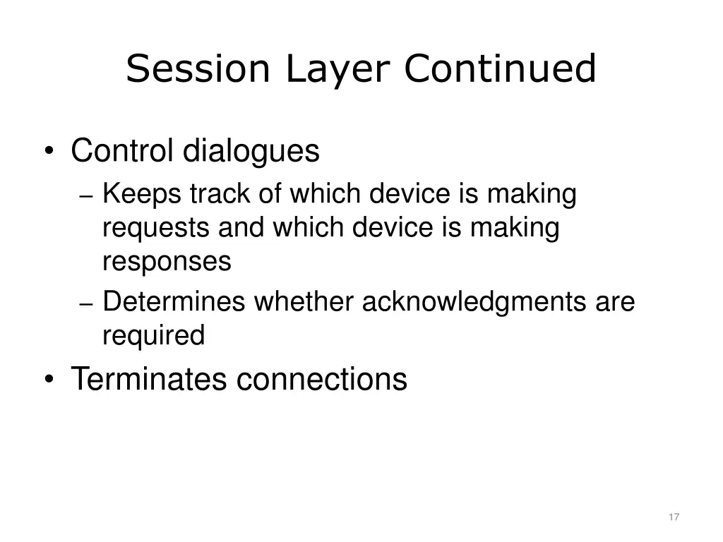 session layer continued