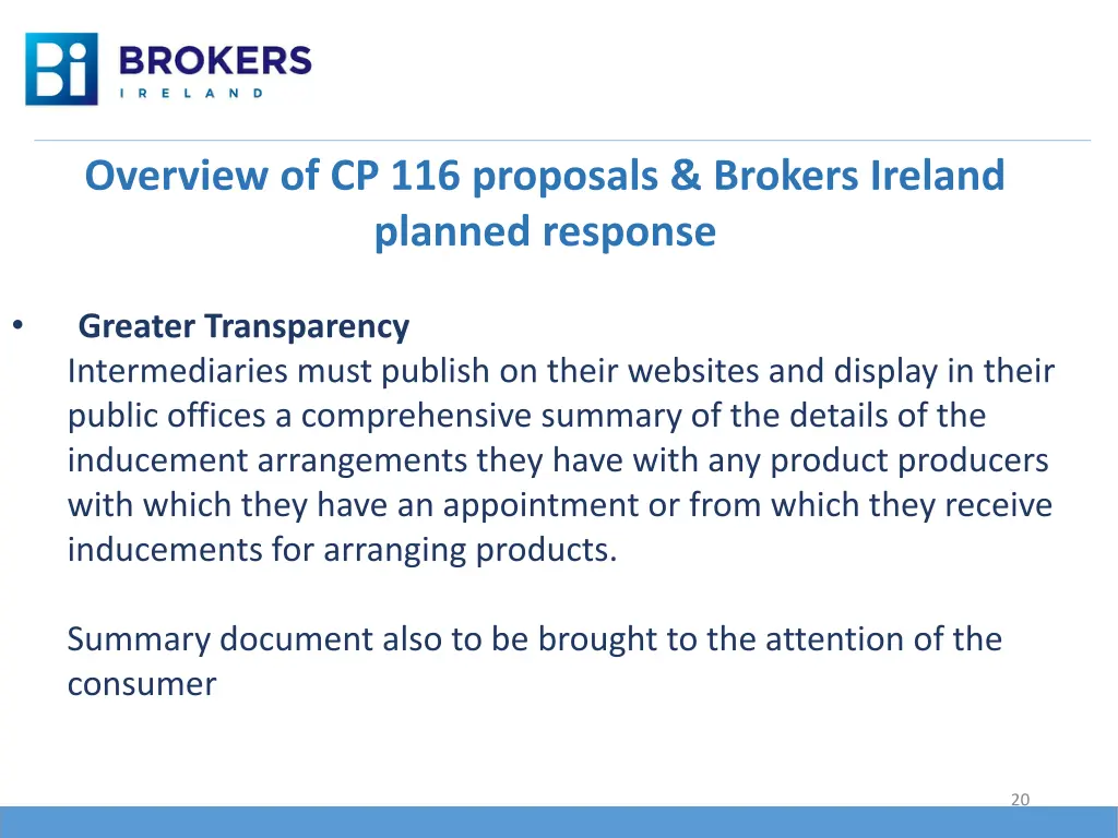 overview of cp 116 proposals brokers ireland 13