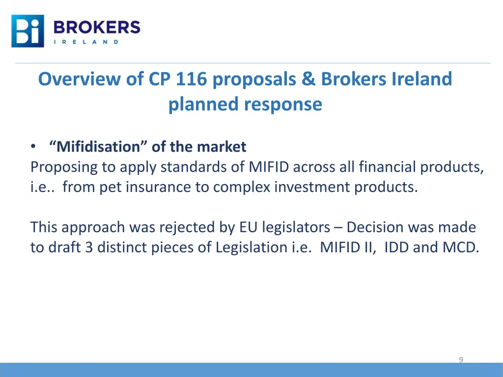 overview of cp 116 proposals brokers ireland 2