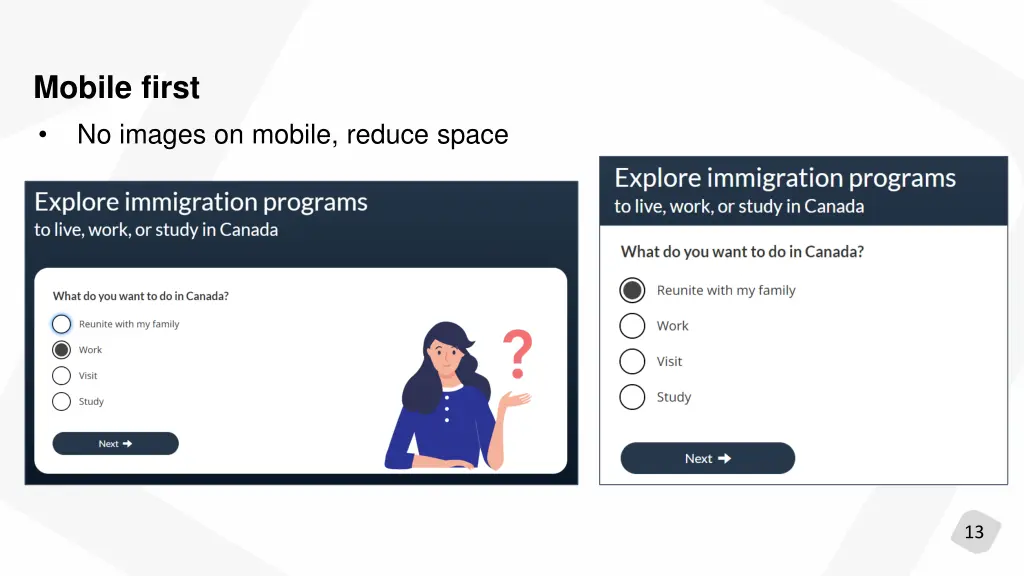 mobile first no images on mobile reduce space