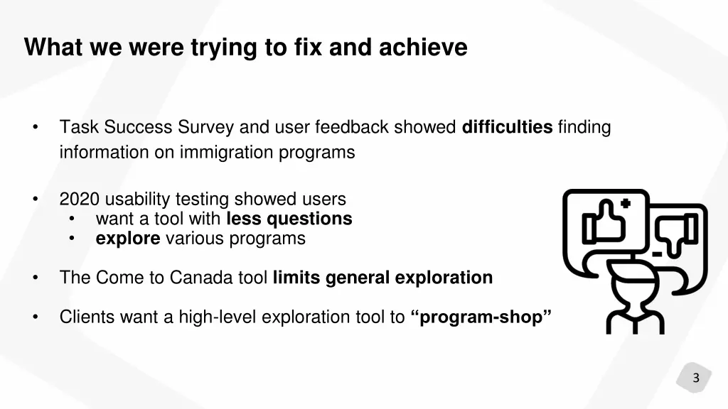 what we were trying to fix and achieve