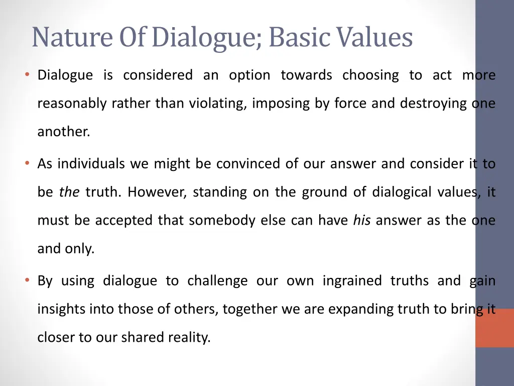 nature of dialogue basic values 1