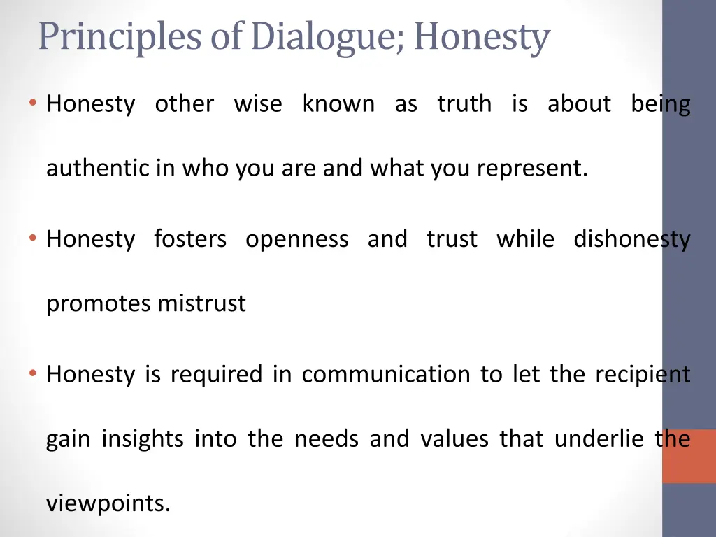 principles of dialogue honesty