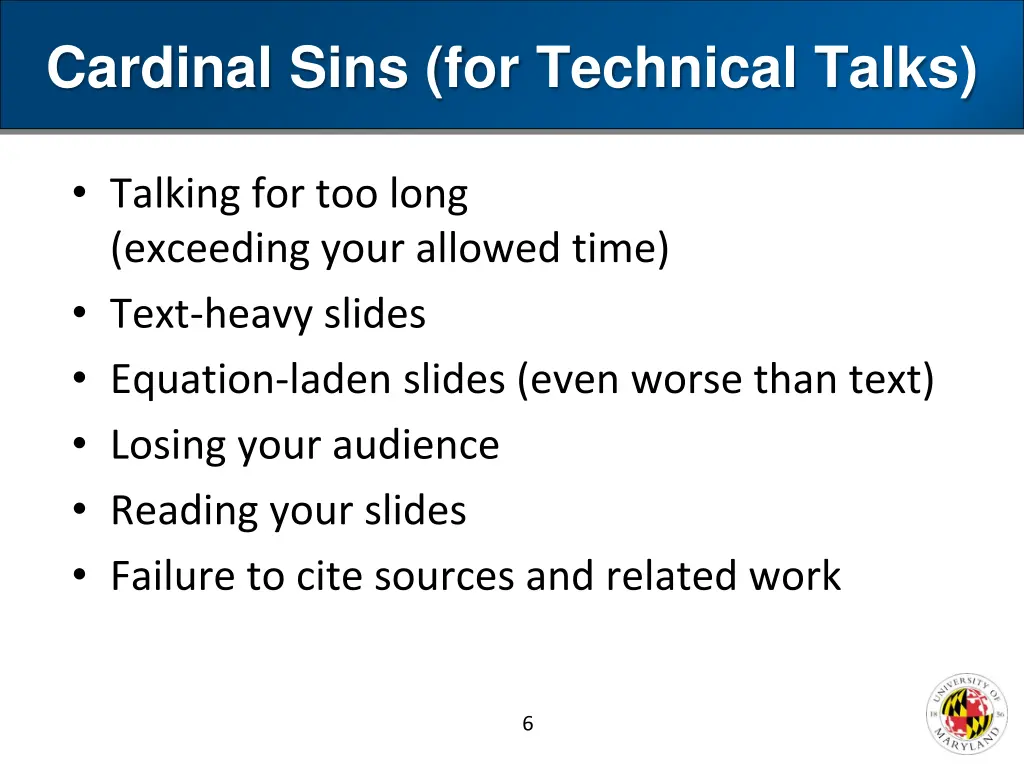 cardinal sins for technical talks