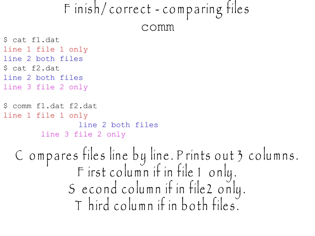 f inish correct comparing files comm