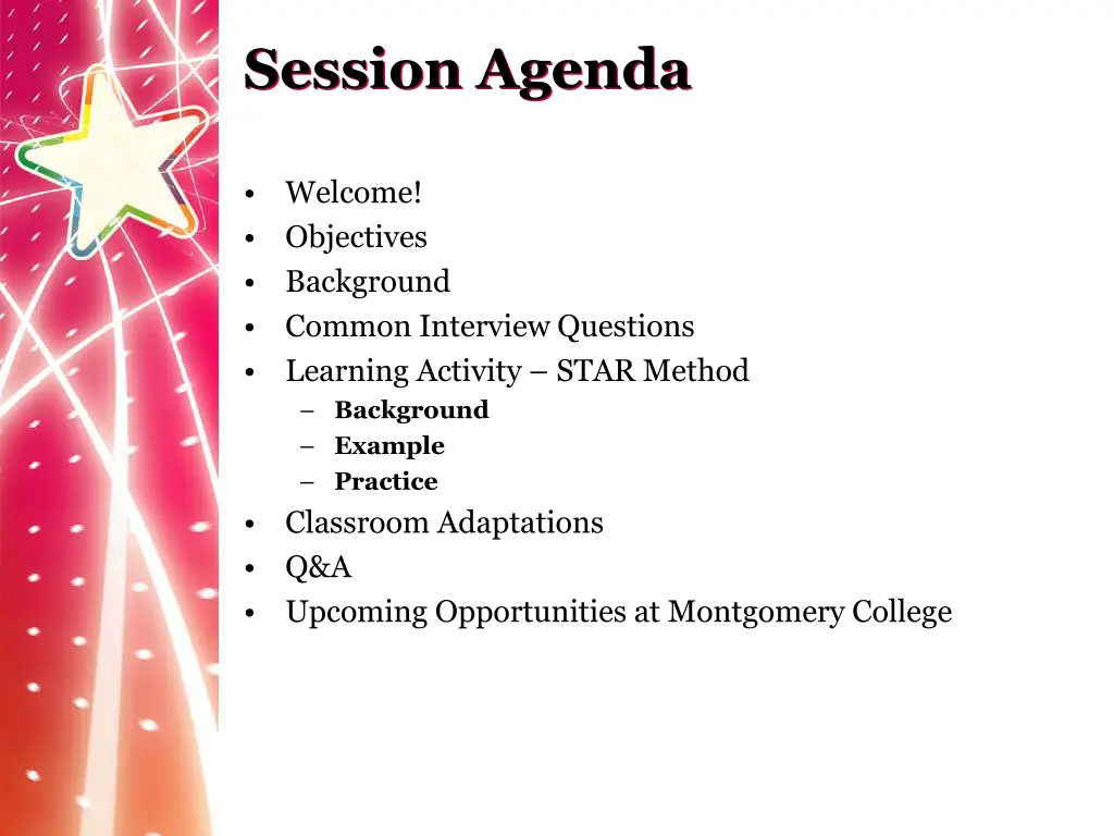 session agenda