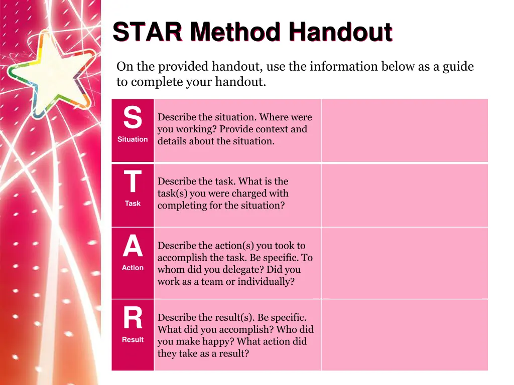 star method handout