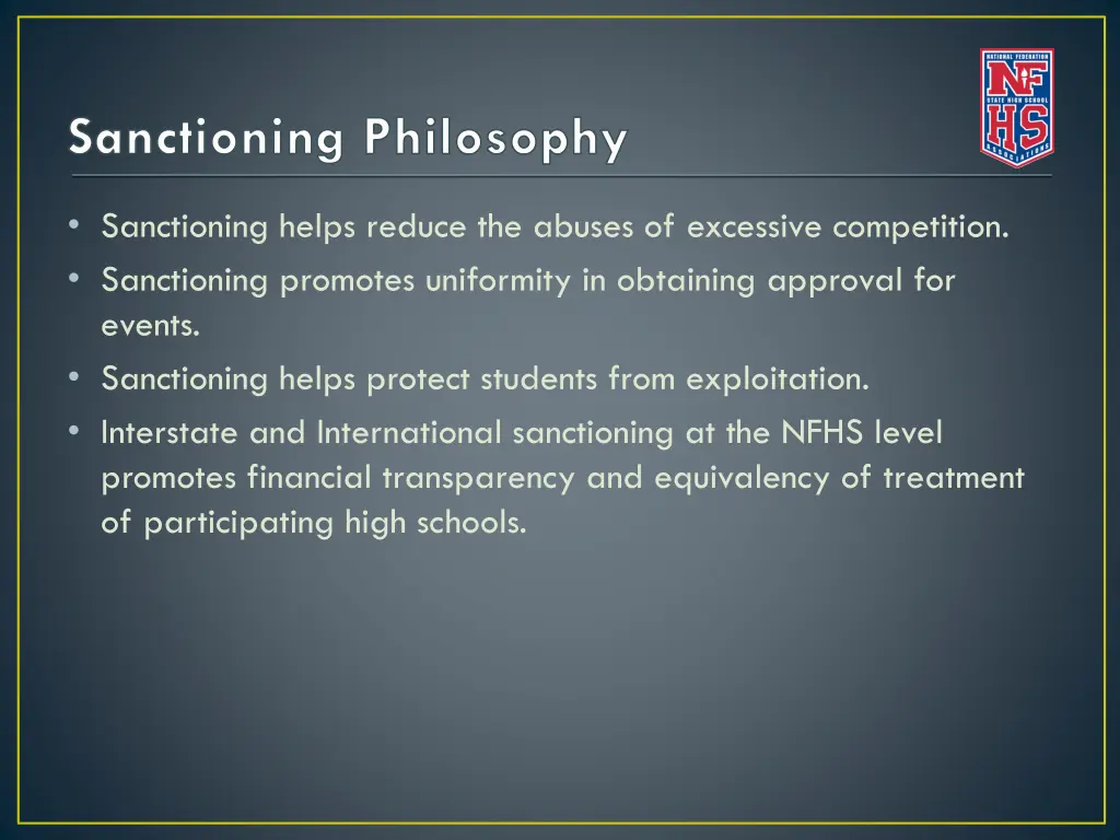 sanctioning philosophy 1