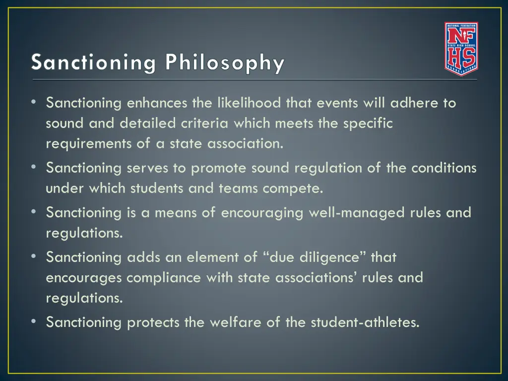 sanctioning philosophy