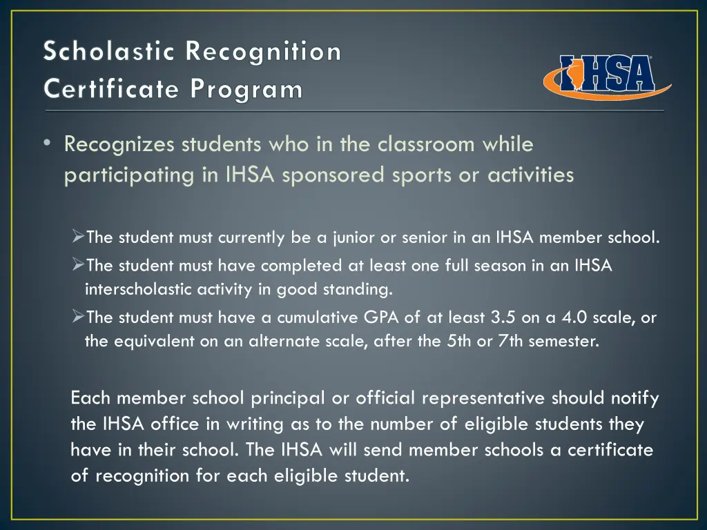 scholastic recognition certificate program