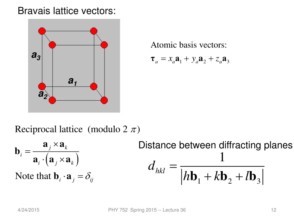 bravais lattice vectors