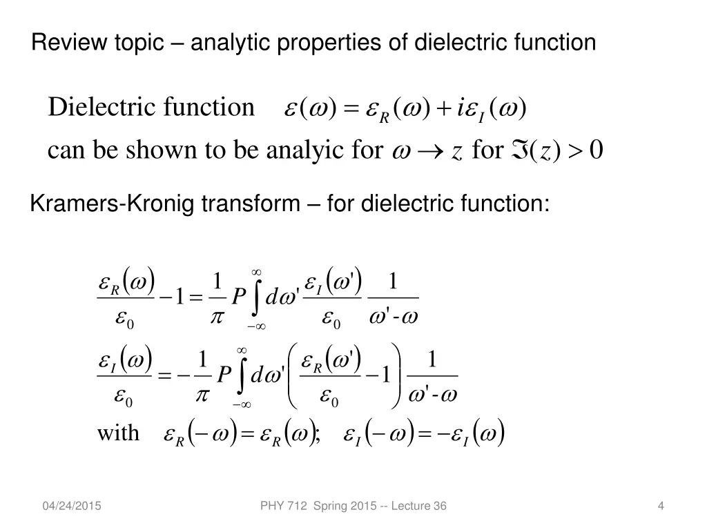 review topic analytic properties of dielectric