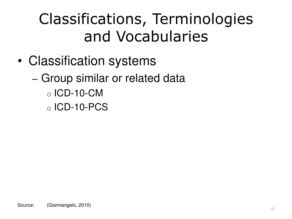 classifications terminologies and vocabularies